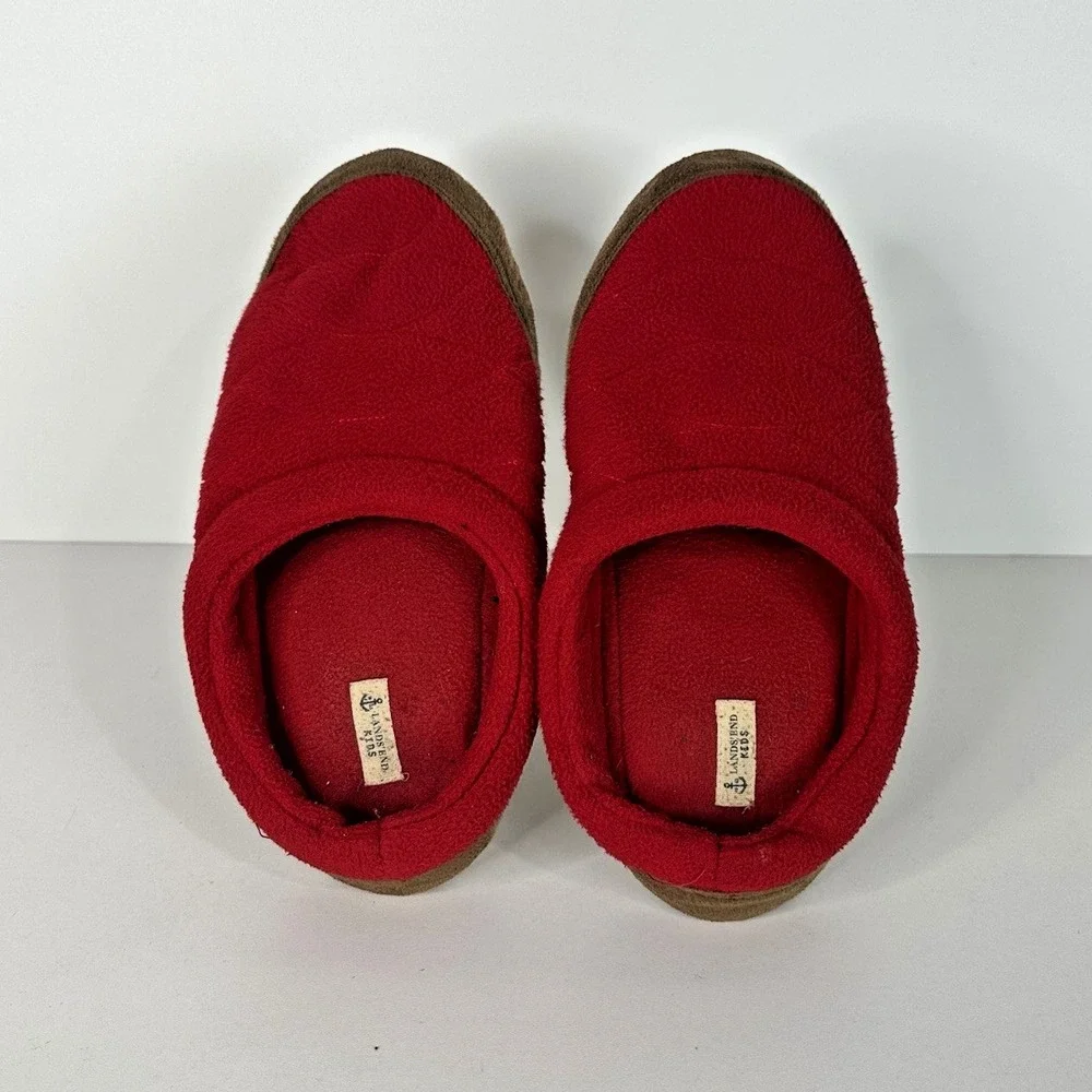 Lands End Kids Fleece Leather Hard‎ Bottom Slippers Red Youth Adolescent Kids 7